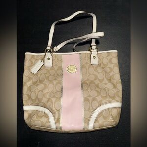 Coach Beige and Pink Signature Tote with Wallet